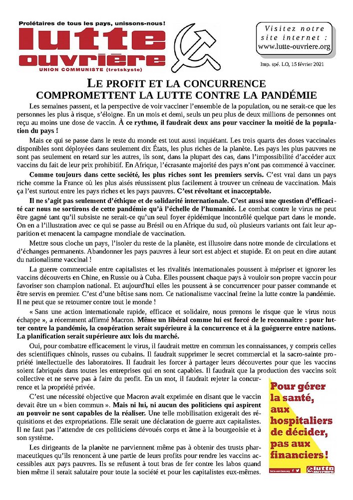 Illustration - Tract militant du 15 février 2021